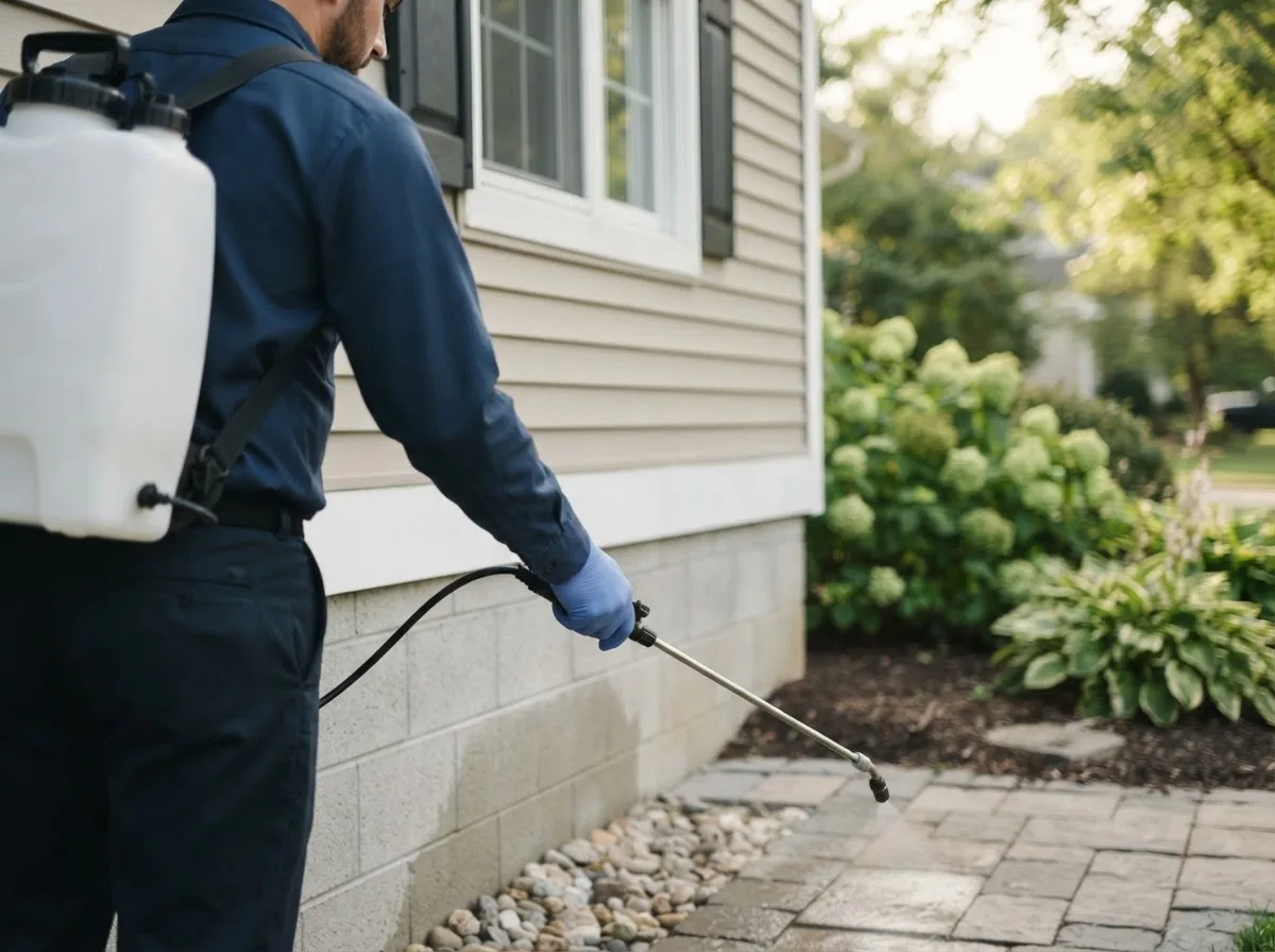 Pest control technician inspecting a home in Hartsburg, IL